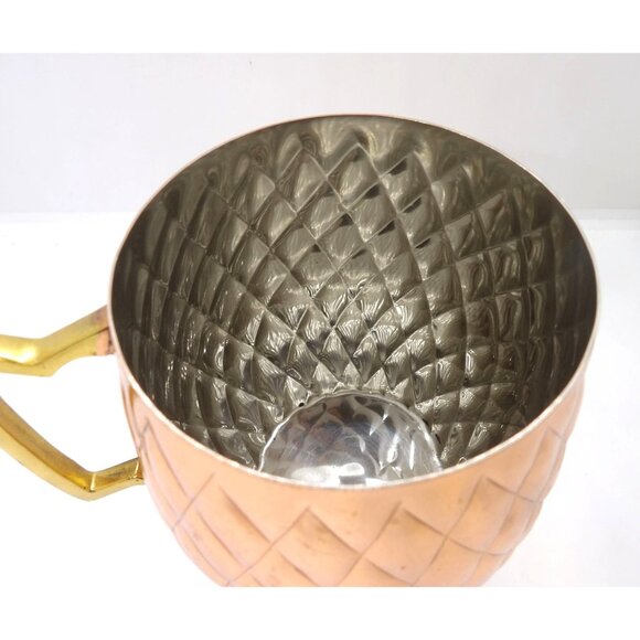 Beer Mug footed Hammered Stainless Steel Copper Colored with Brass Handle NEW - Picture 5 of 5